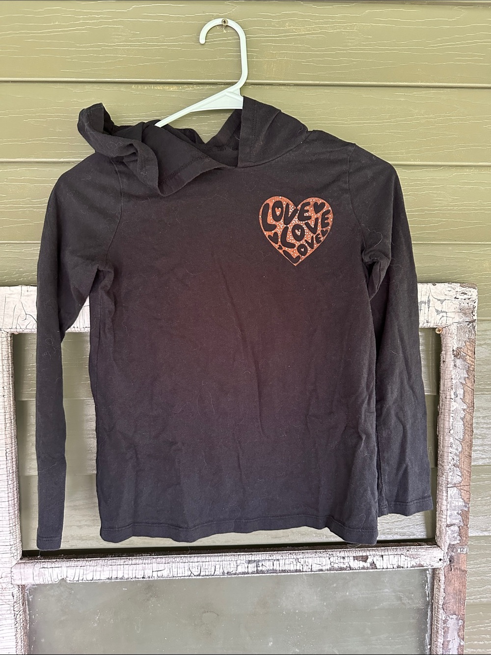 Carter's Black Long-Sleeve Hoodie with Orange Love Heart